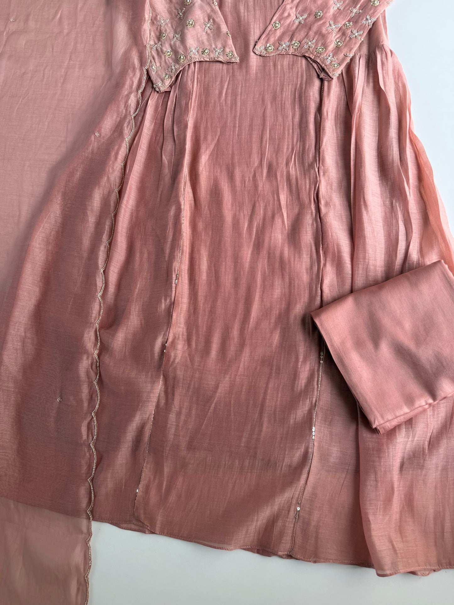 K211 - Mul chanderi handwork Anarkali with pants and dupatta