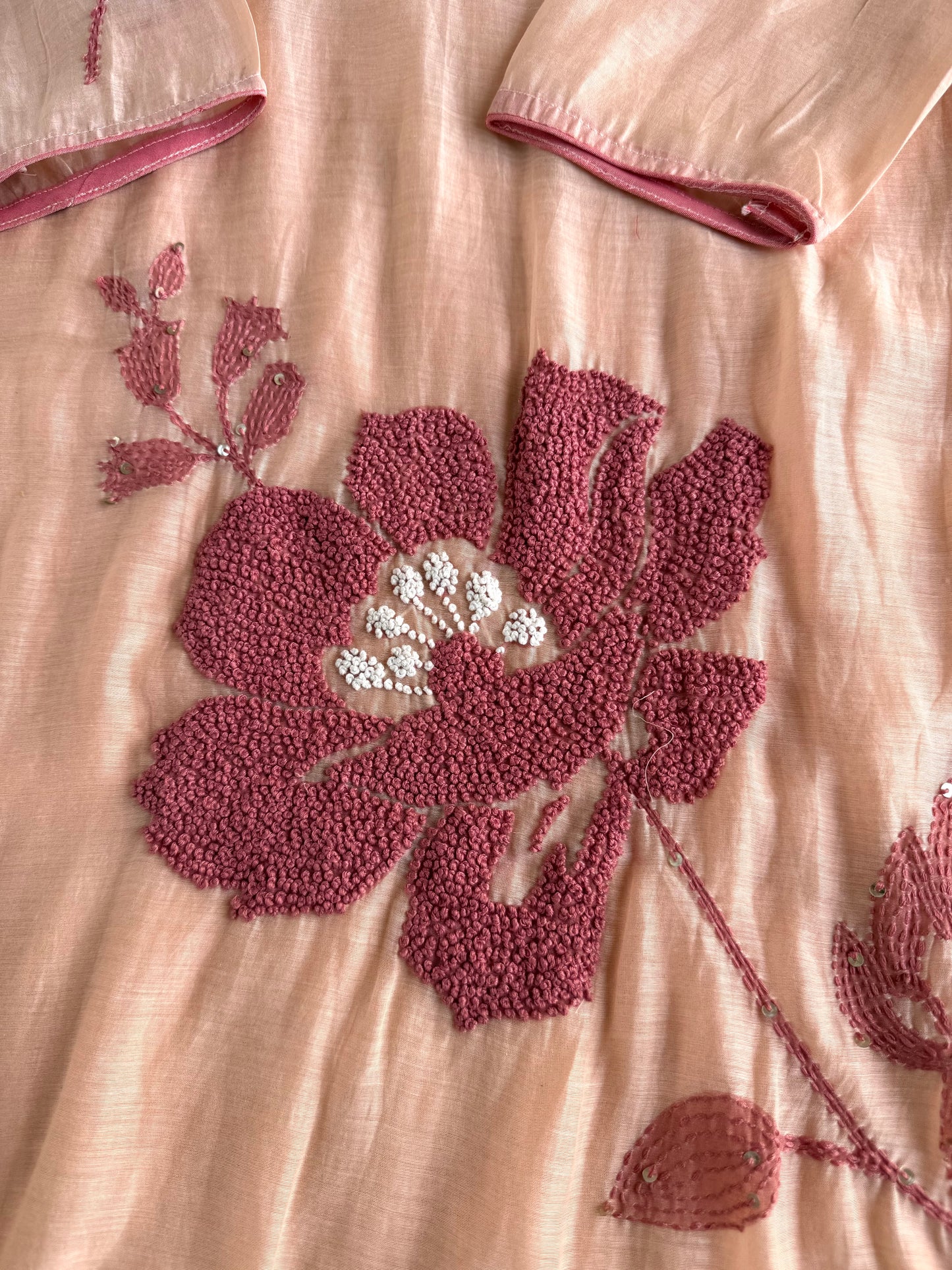 K650 - Mul chanderi embroidered Aline Kurti with pants and dupatta