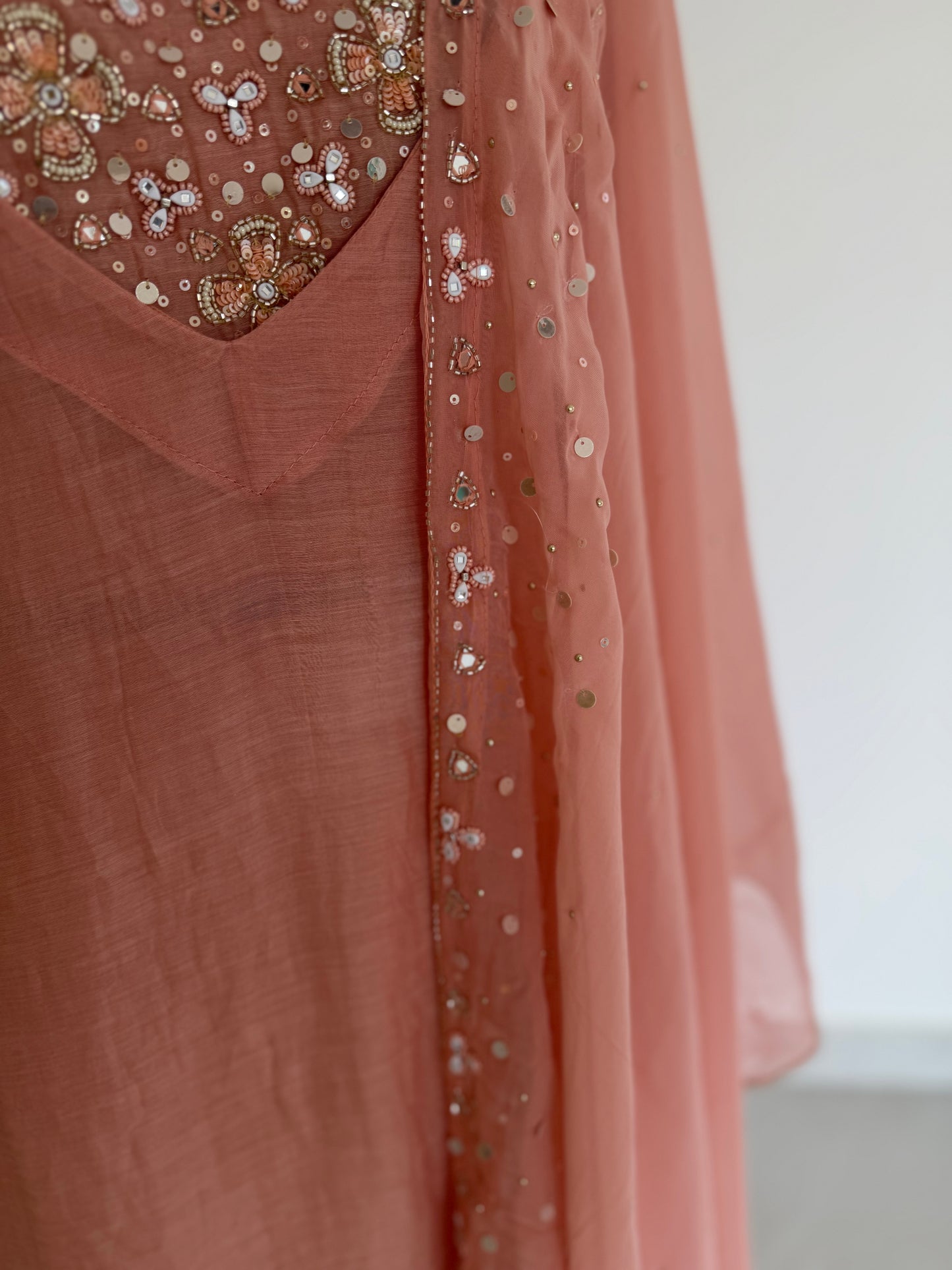 K287 - Mul chanderi handwork aline Kurti with pants and dupatta