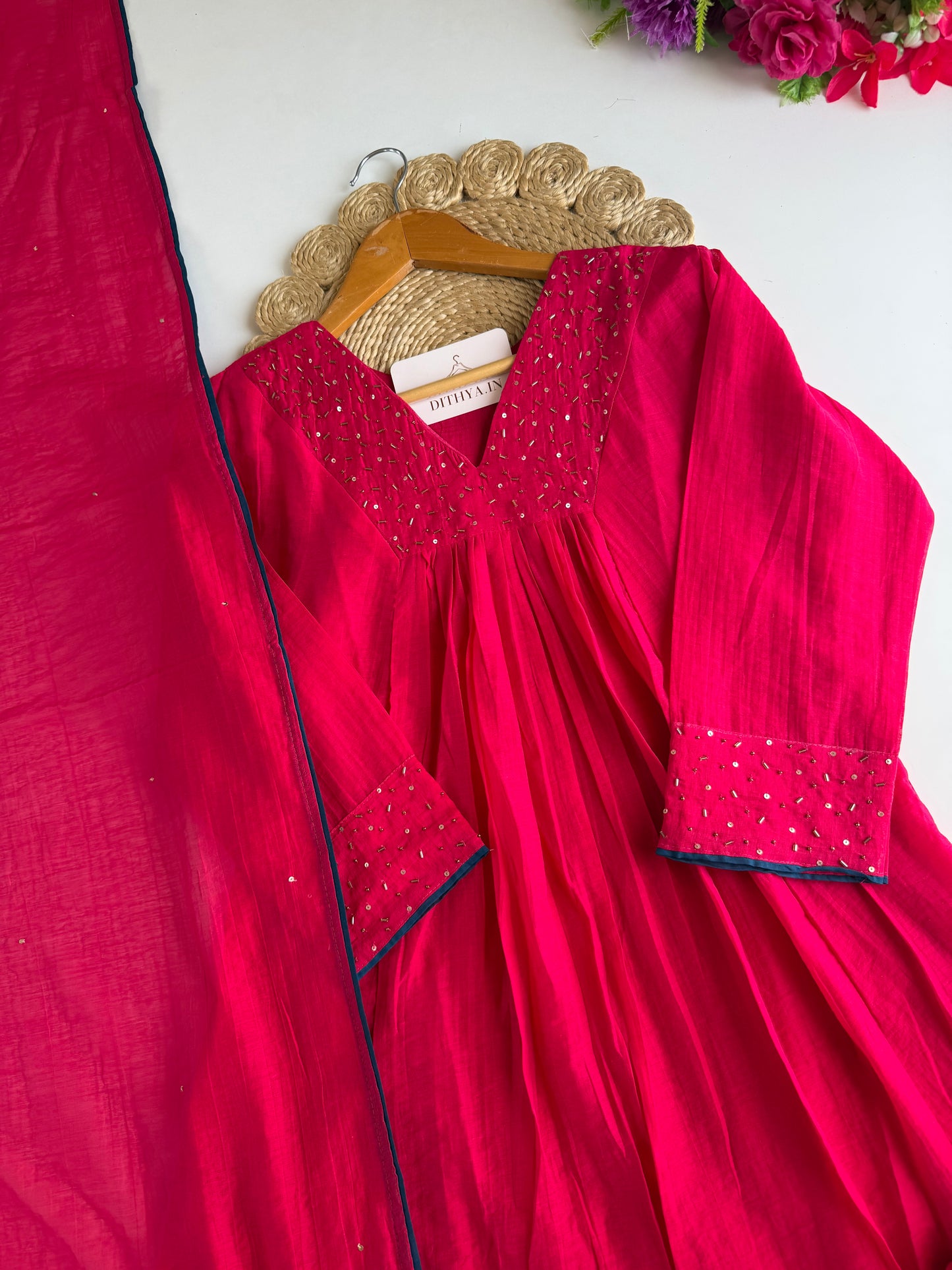 K545 - Surat crushed Mul chanderi handwork Anarkali with pants and dupatta