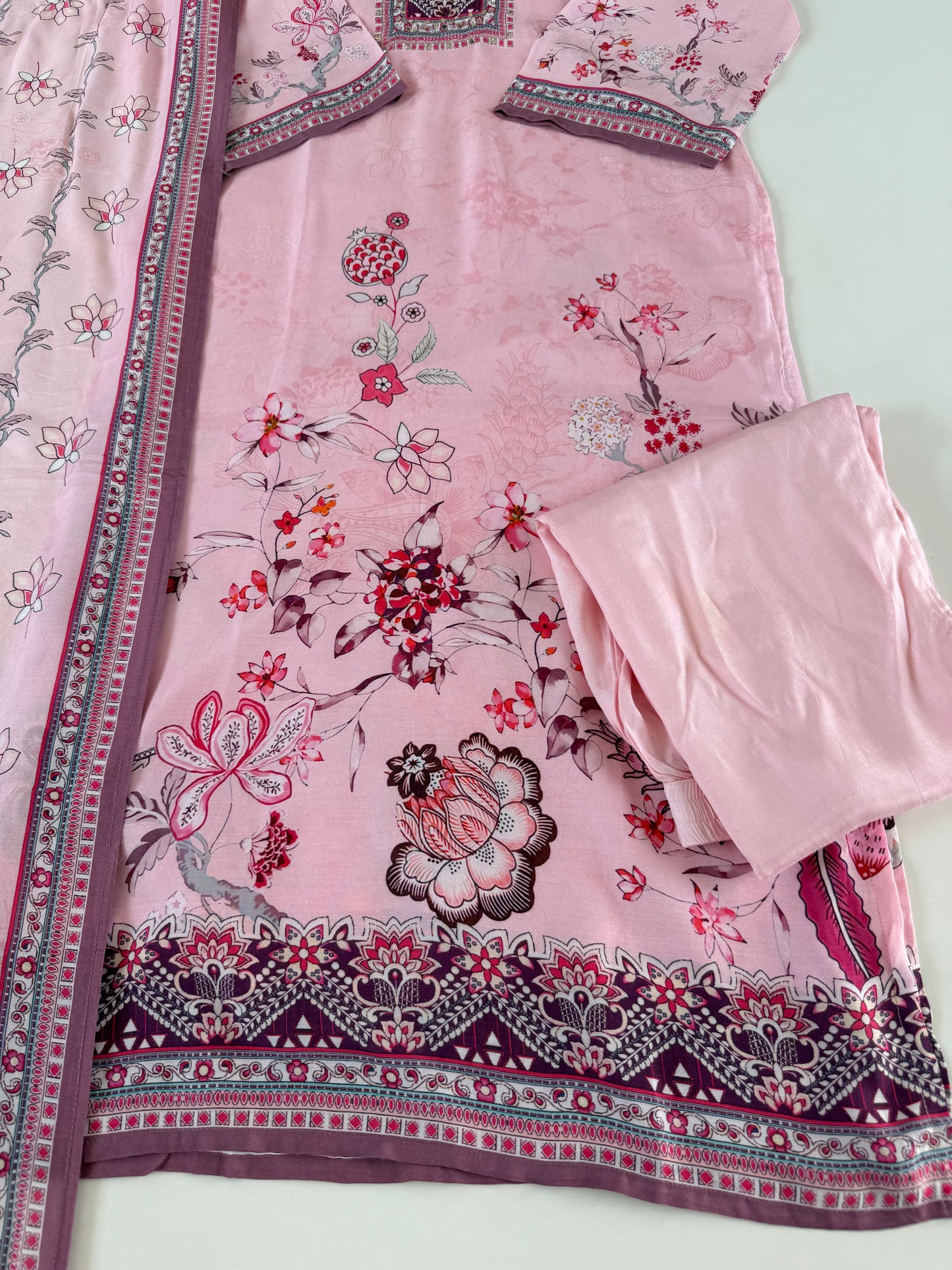 K452 - Muslin printed straight Kurti with pants and dupatta