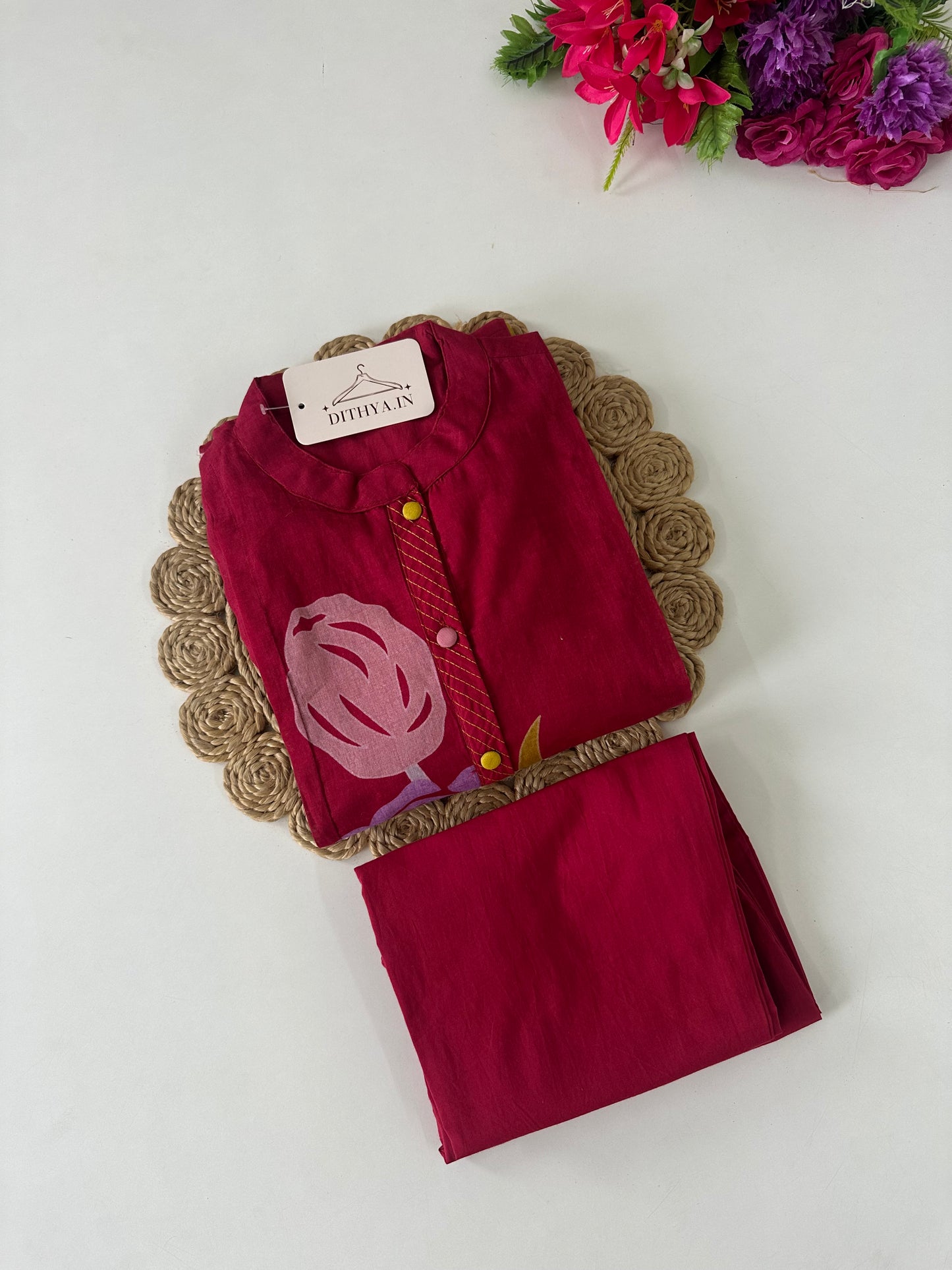 K281 - Mul cotton printed Aline Kurti with pants