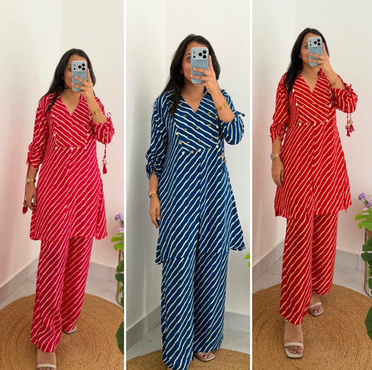 K300 - Pure crape leheriya handwork coord set in 3 colours
