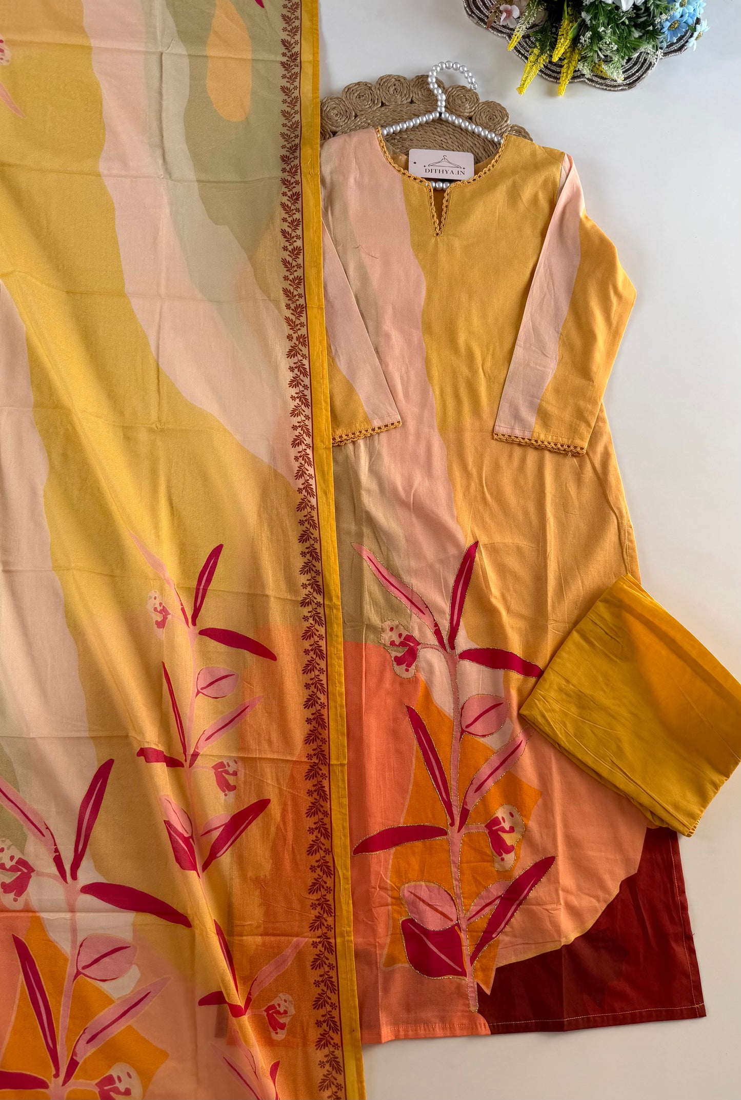 K677 - Mul cotton straight Kurti with pants and dupatta