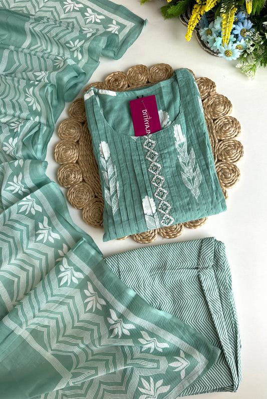 K273 - Mul cotton pleated Anarkali with pants and dupatta