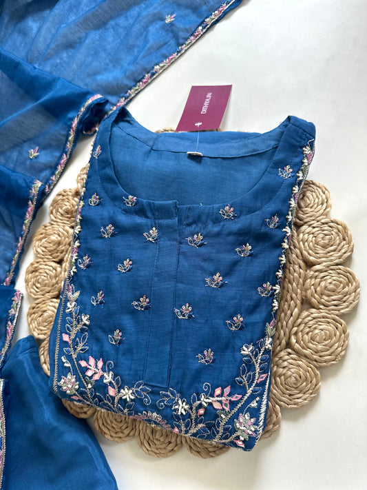 K136 - Mul Chanderi handwork Anarkali with pants and dupatta .