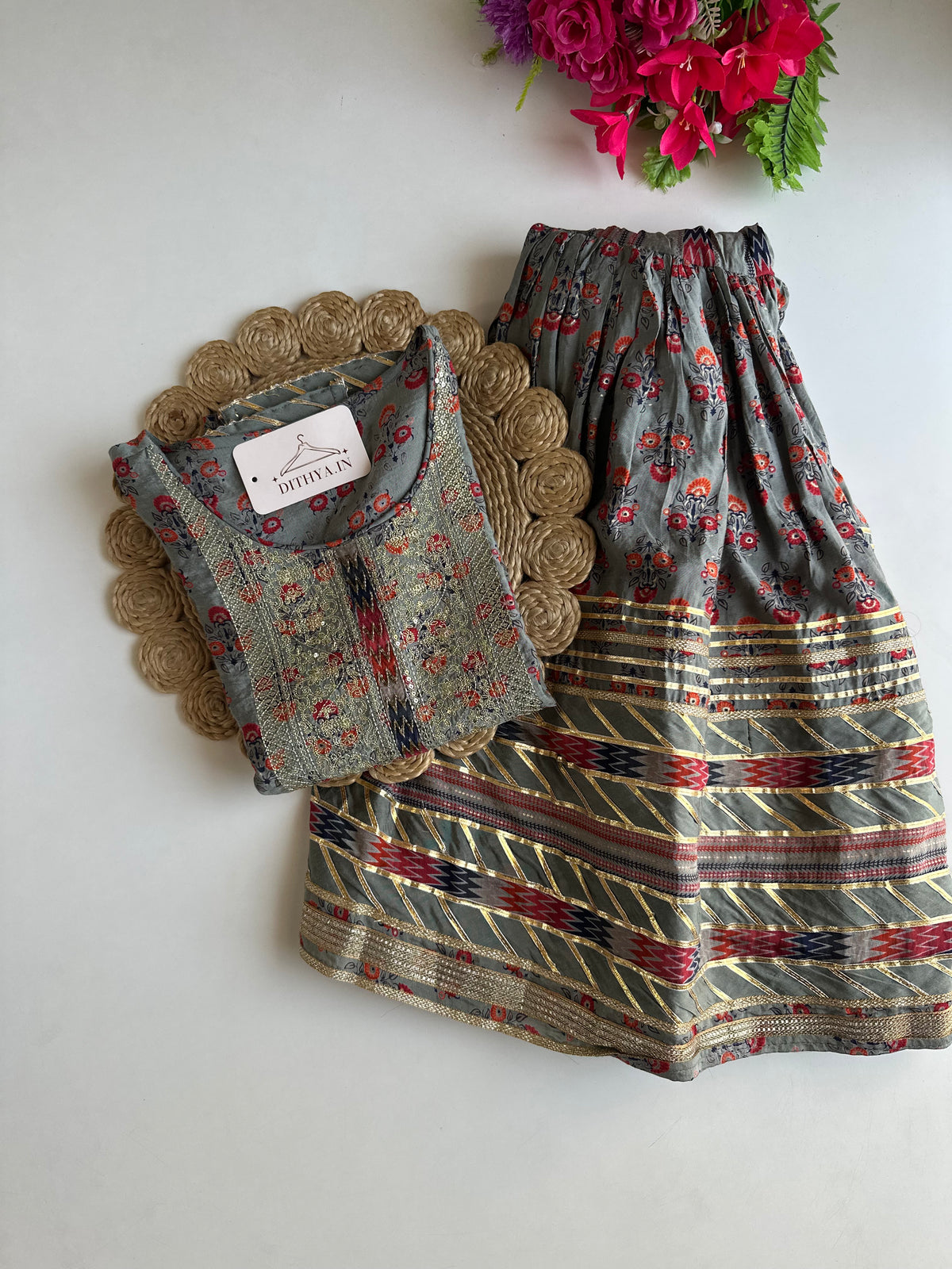 D696-Muslin Kurti with sharara