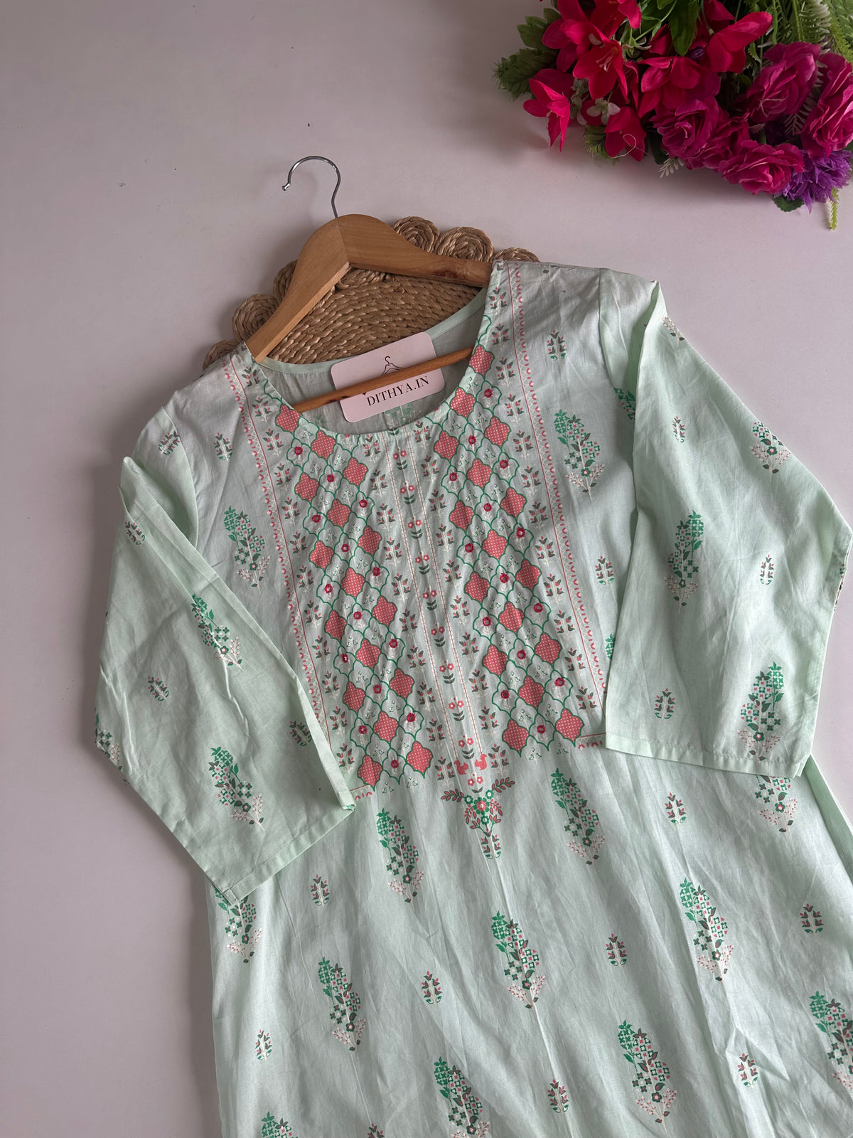 D771-Cotton straight Kurti with pants
