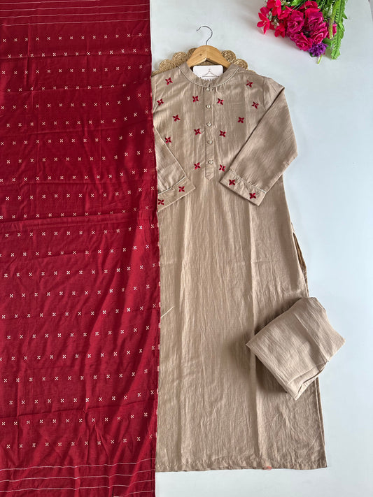 D757-Cotton straight Kurti with pants and dupatta