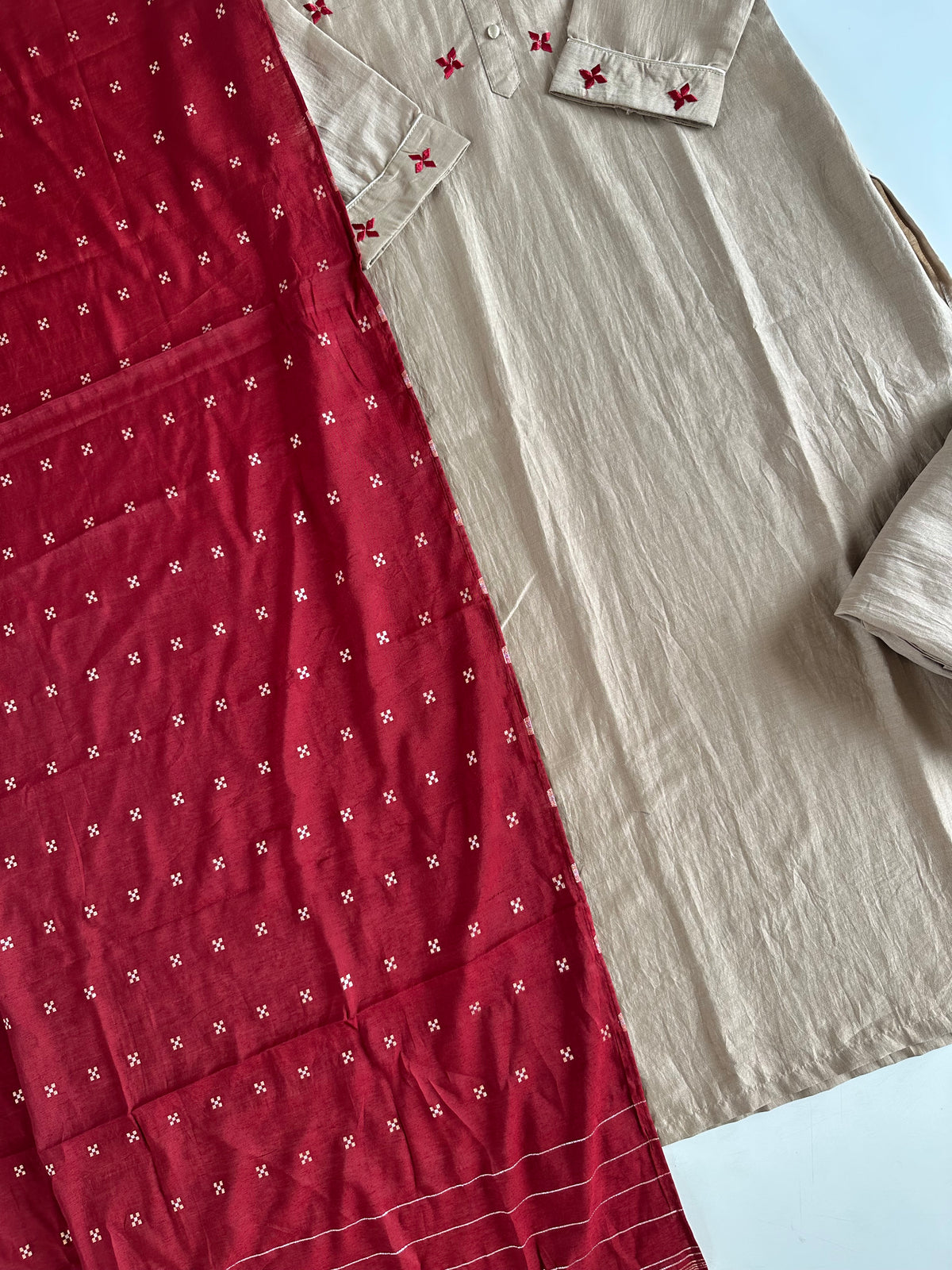 D757-Cotton straight Kurti with pants and dupatta