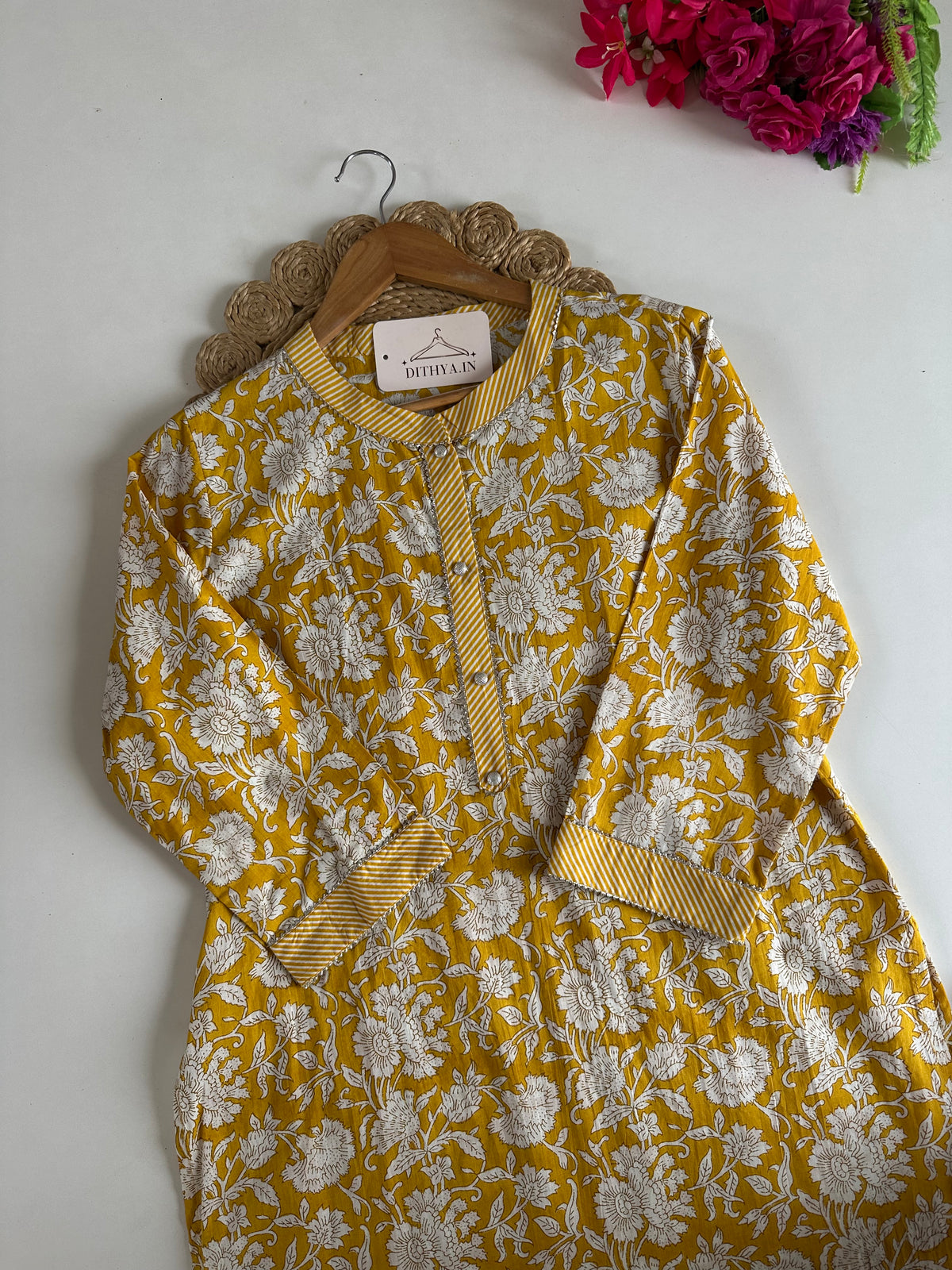 D764-Cotton straight Kurti with pants