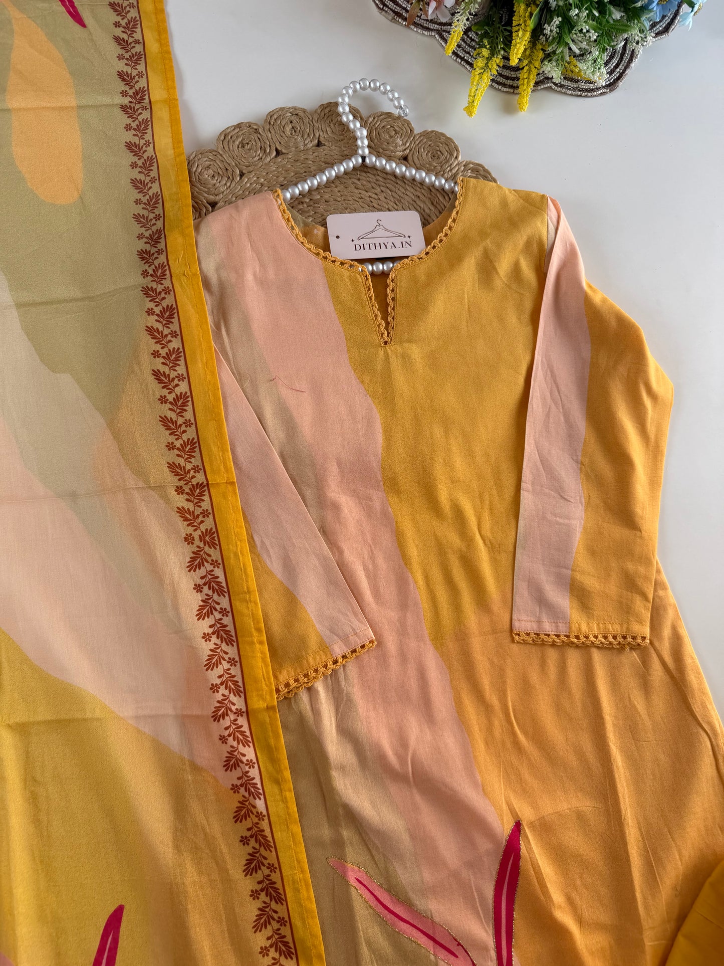 K677 - Mul cotton straight Kurti with pants and dupatta