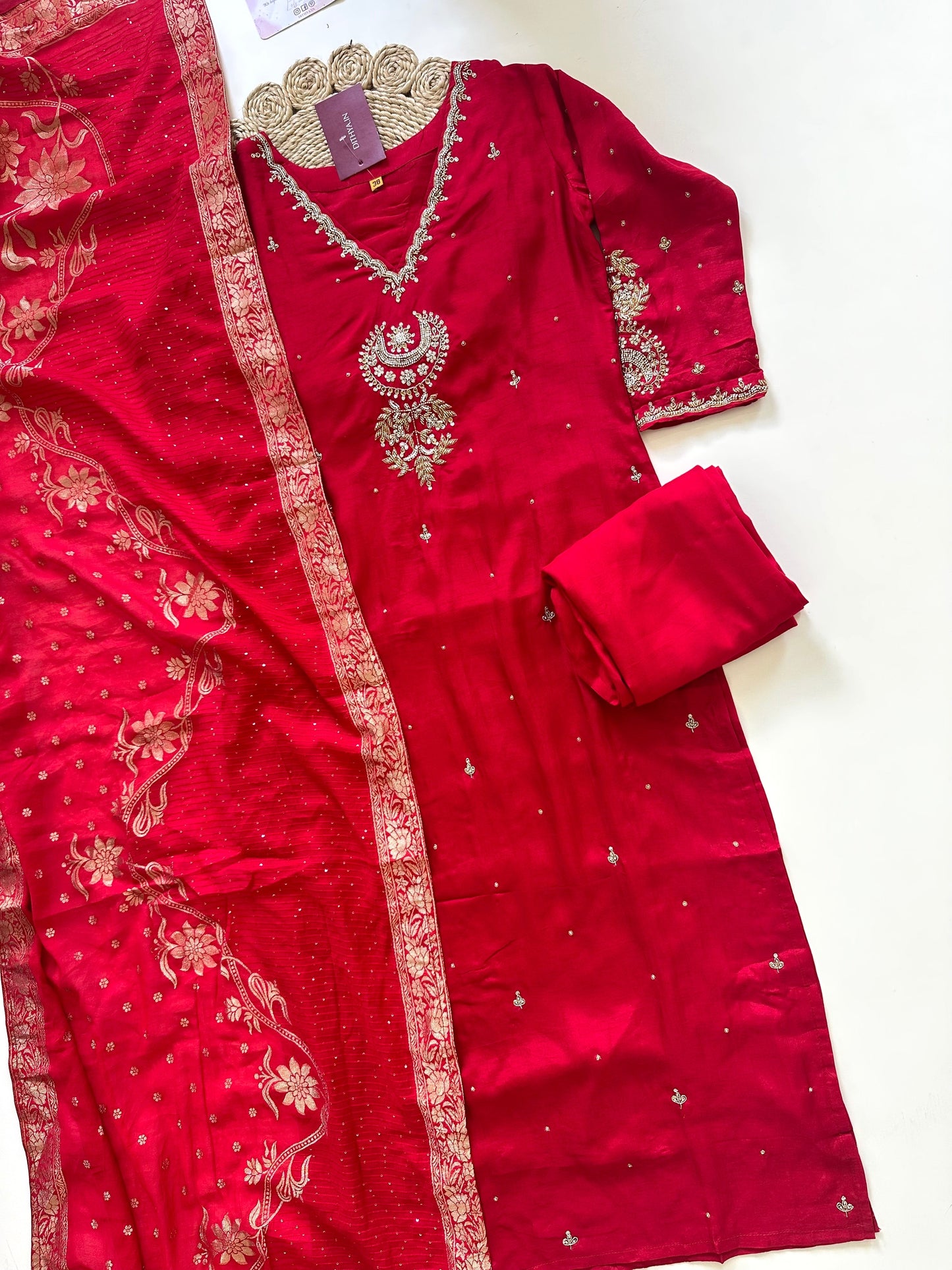 K277-Russian silk kurti with pants and dupatta