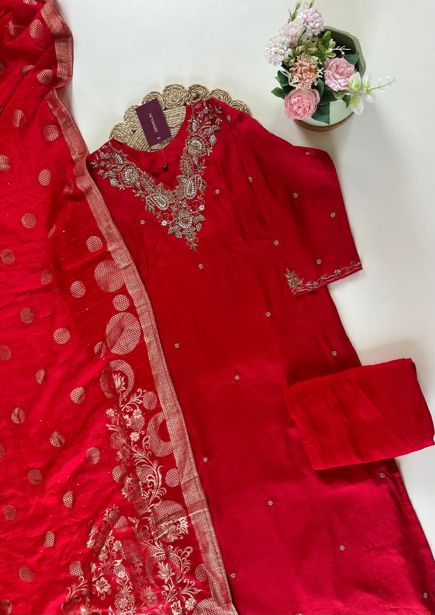 K238 - Russian silk kurti with pants and dupatta