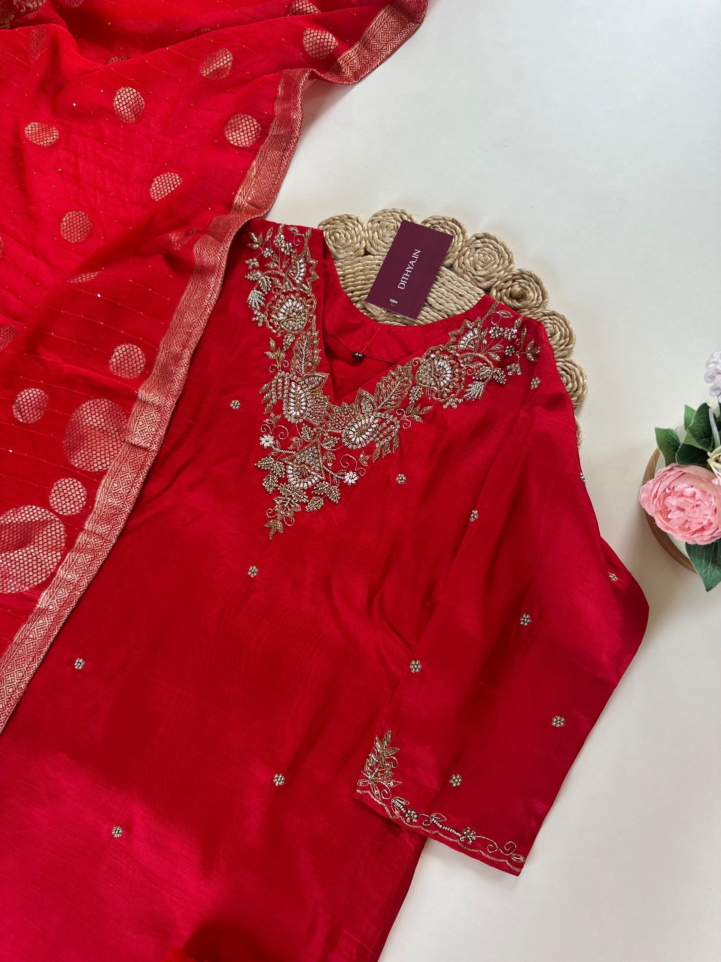 K238 - Russian silk kurti with pants and dupatta