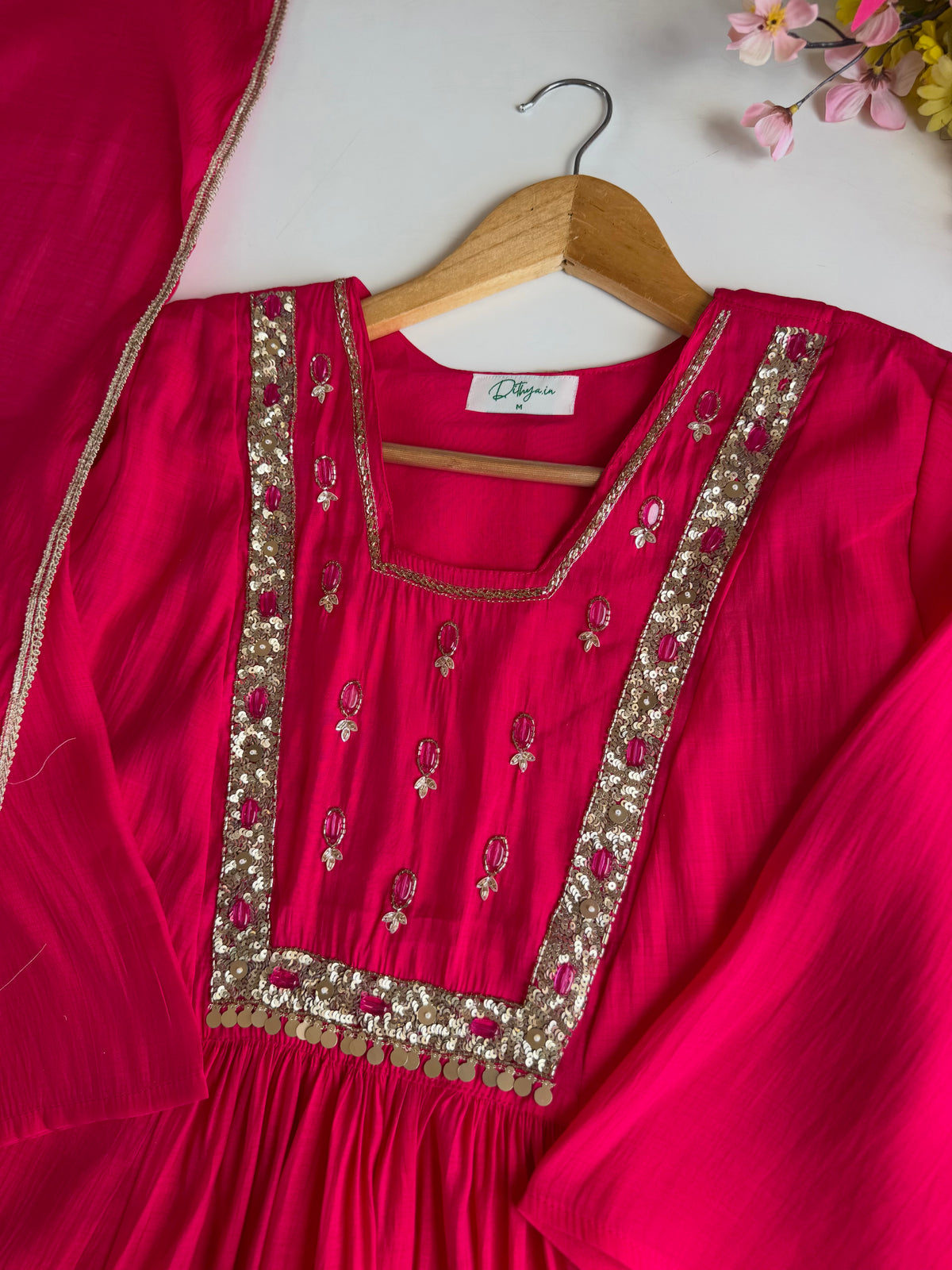K643 - Surat Mul chanderi handwork Anarkali with pants and dupatta in 2 colours
