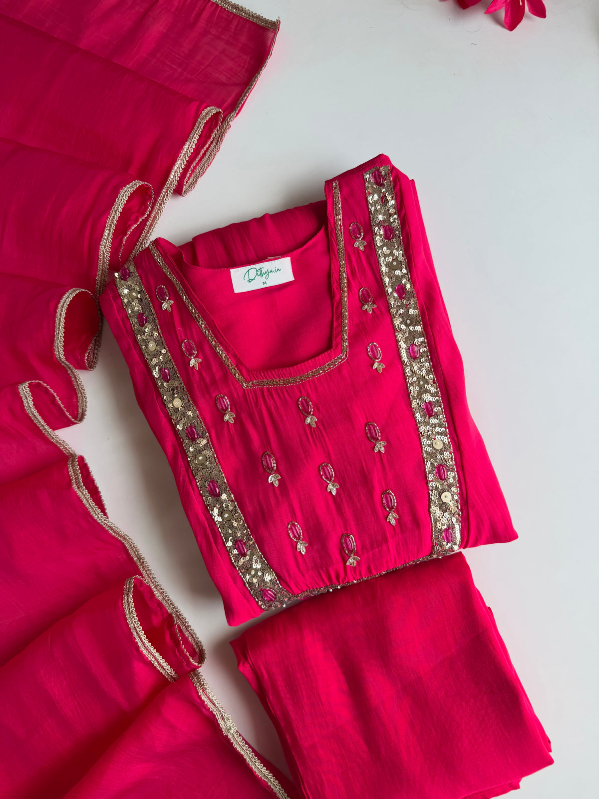 K643 - Surat Mul chanderi handwork Anarkali with pants and dupatta in 2 colours