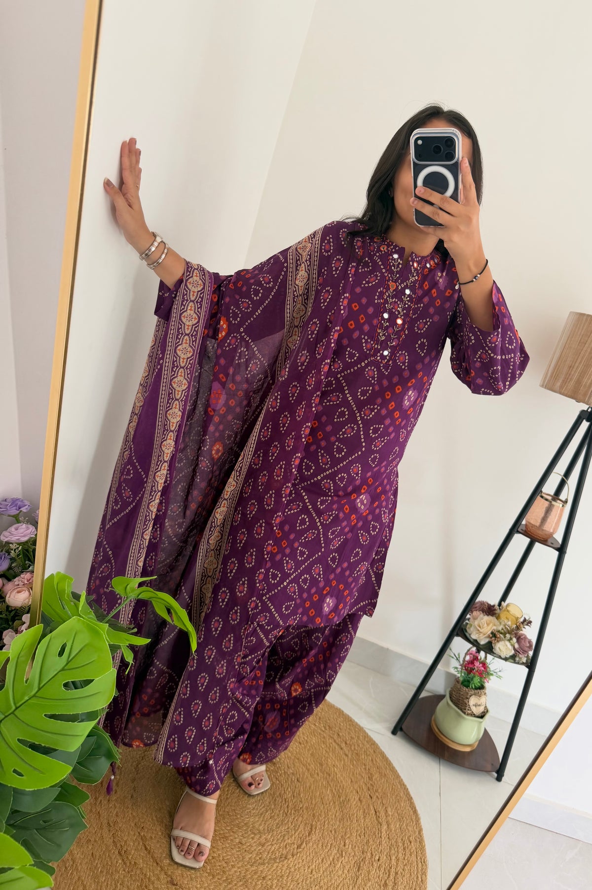 K366 - Mul cotton bandhini farshi salwar with pants and dupatta
