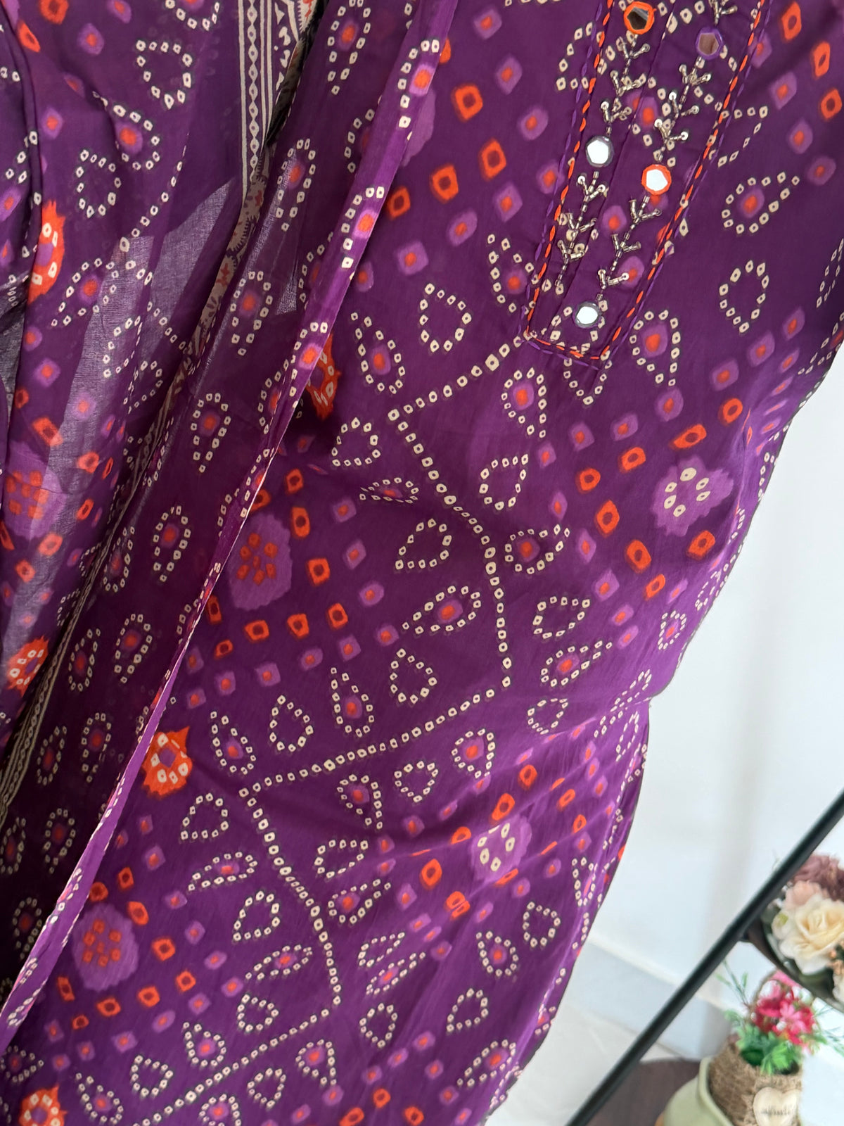 K366 - Mul cotton bandhini farshi salwar with pants and dupatta