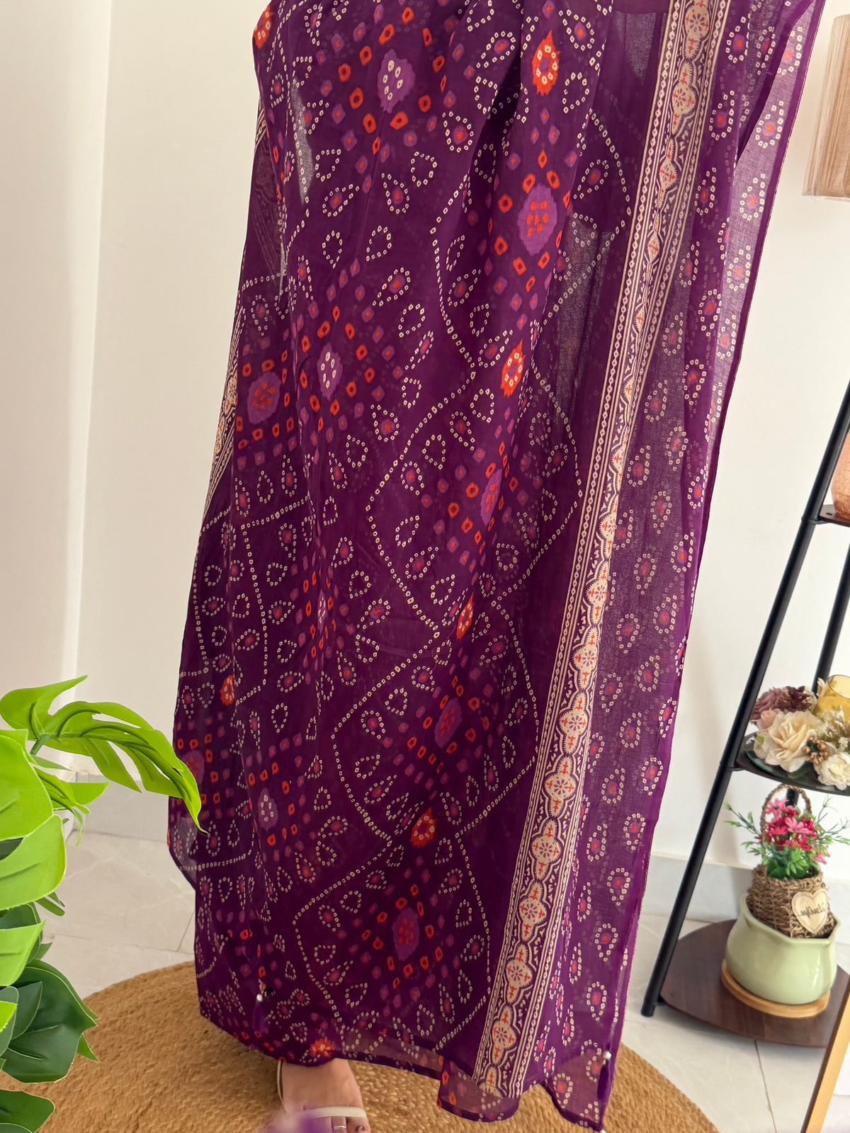 K366 - Mul cotton bandhini farshi salwar with pants and dupatta