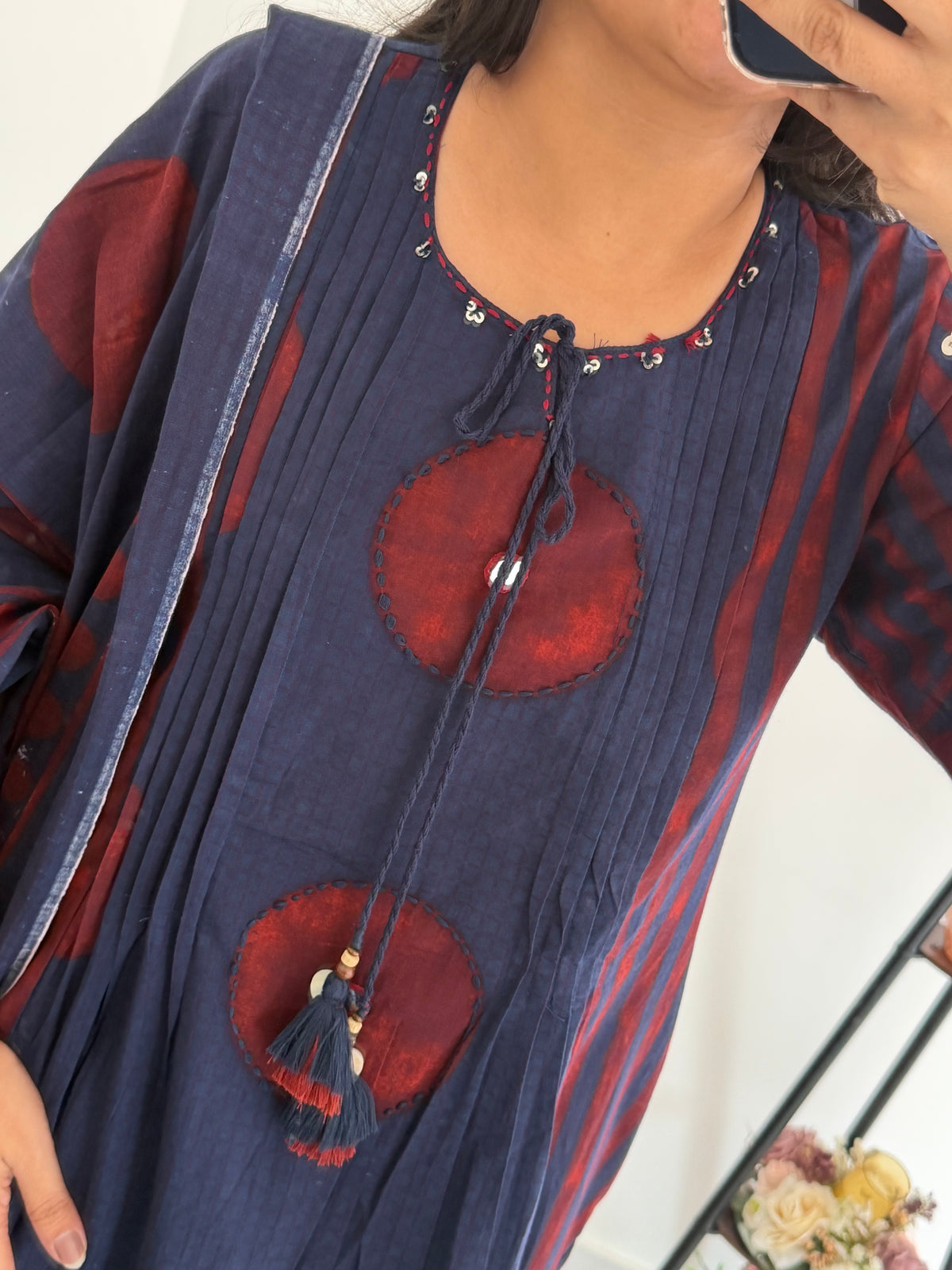 K075 - Mul cotton printed Aline Kurti with pants and dupatta