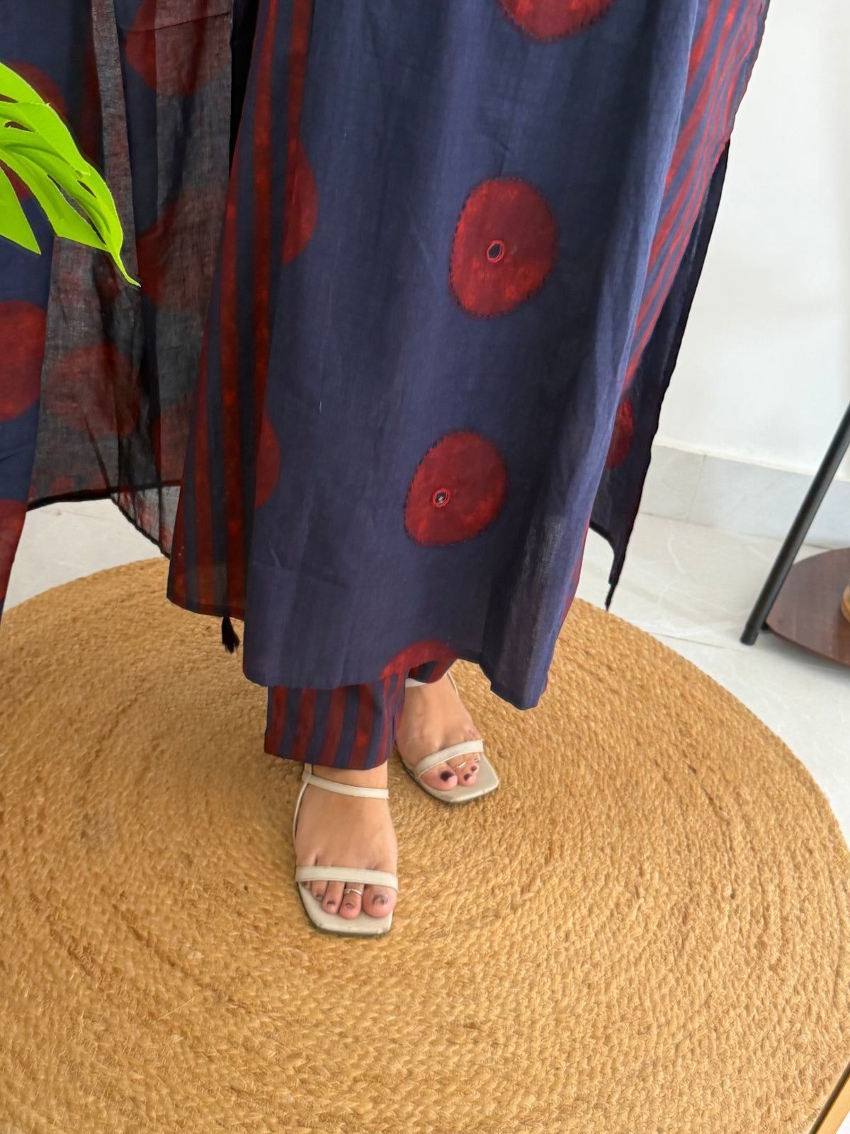 K075 - Mul cotton printed Aline Kurti with pants and dupatta