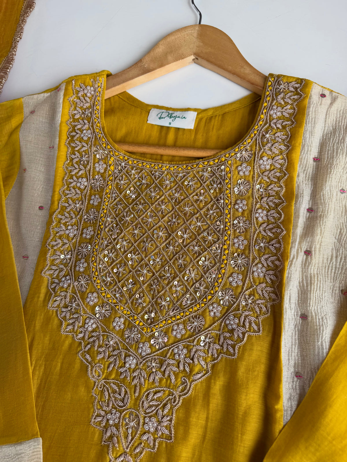 K705 - Pure Banarasi Mul chanderi with tissue silk panelling Anarkali with pants and dupatta - view 4