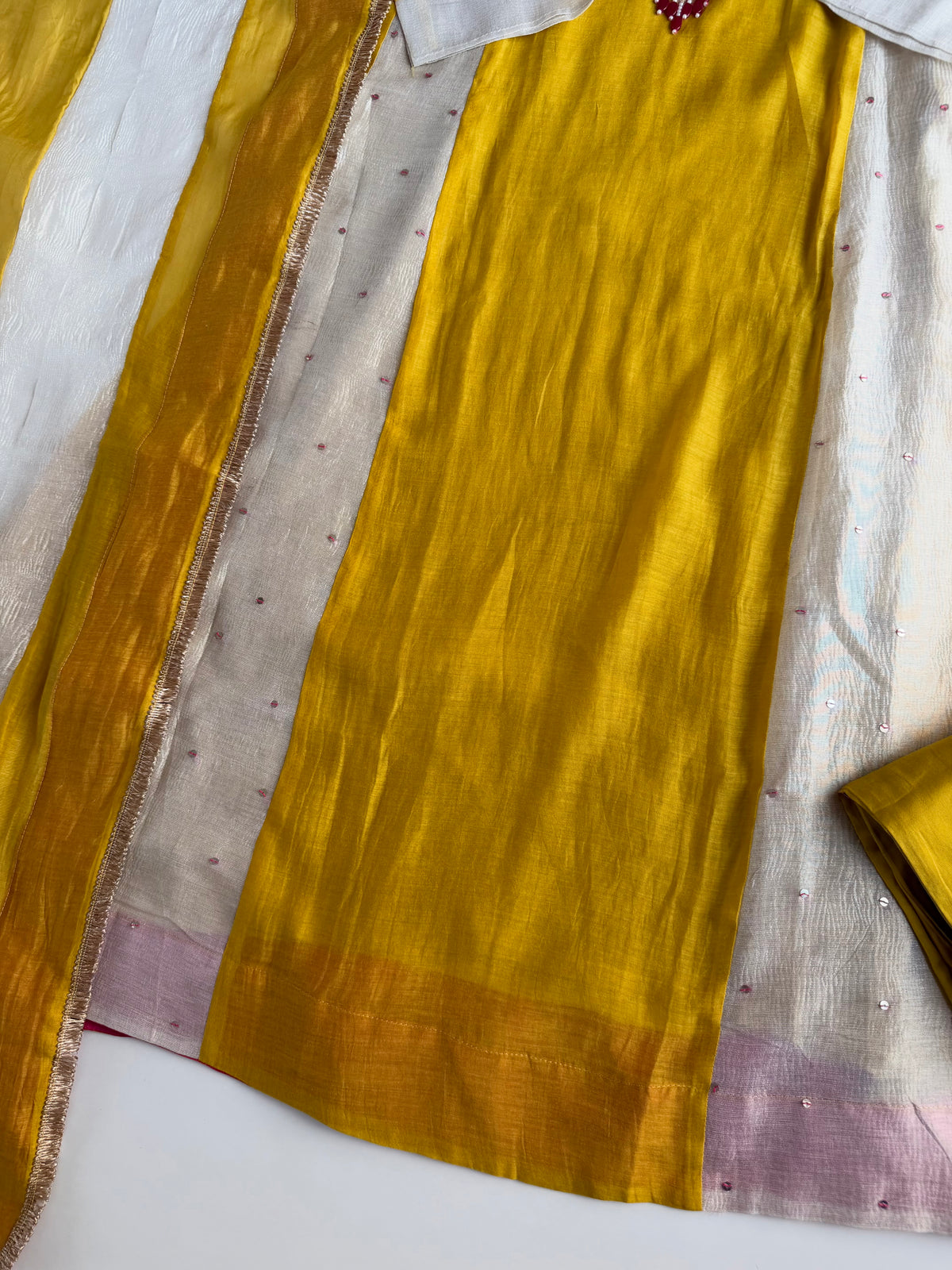 K705 - Pure Banarasi Mul chanderi with tissue silk panelling Anarkali with pants and dupatta - view 5