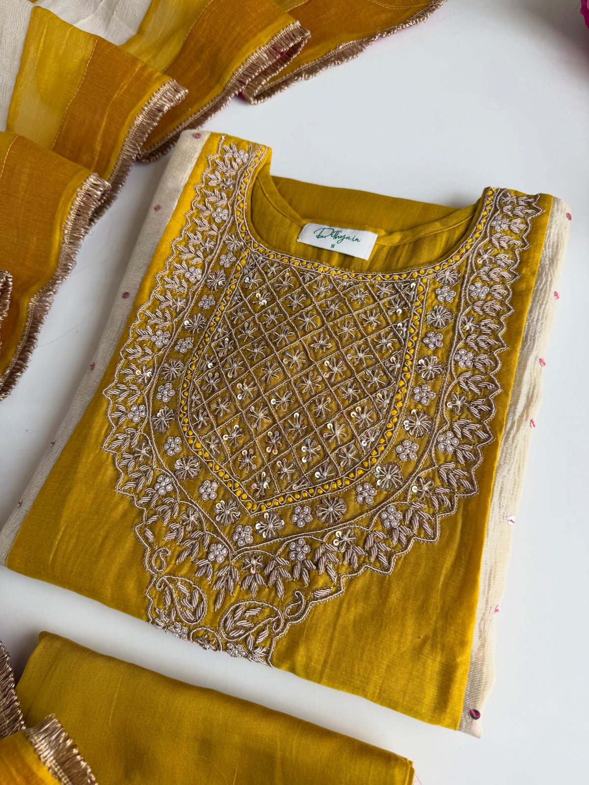 K705 - Pure Banarasi Mul chanderi with tissue silk panelling Anarkali with pants and dupatta - view 6