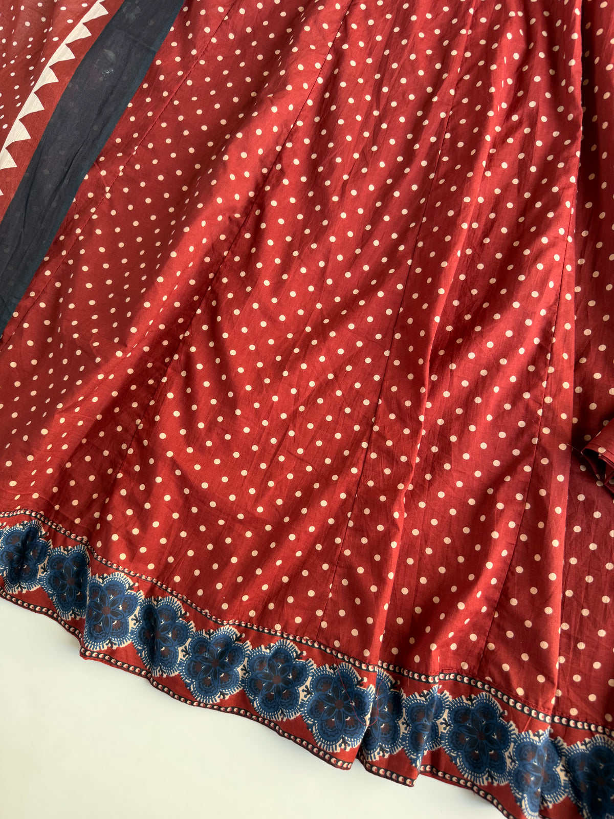 K601 - Mul cotton ajrakh mirror work Anarkali with pants and dupatta - view 7